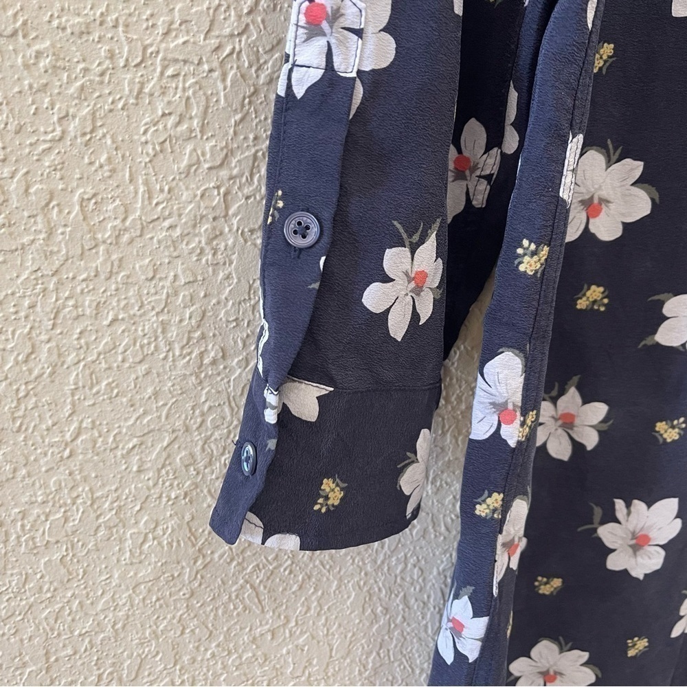 Equipment Dress Button Silk Floral Long Sleeves Casual Cottagecore Blue Large - Picture 6 of 10
